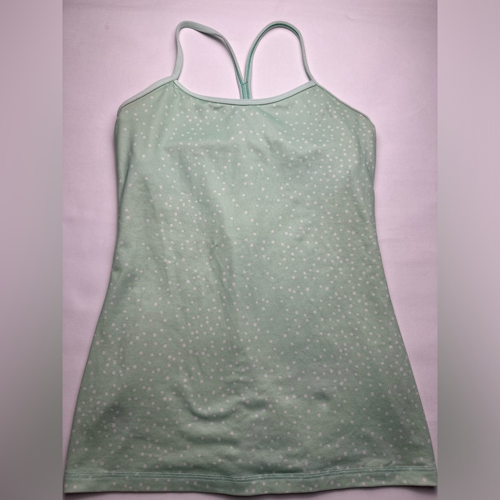 Lululemon power Y tank mint green and white polka dot tank Size 6